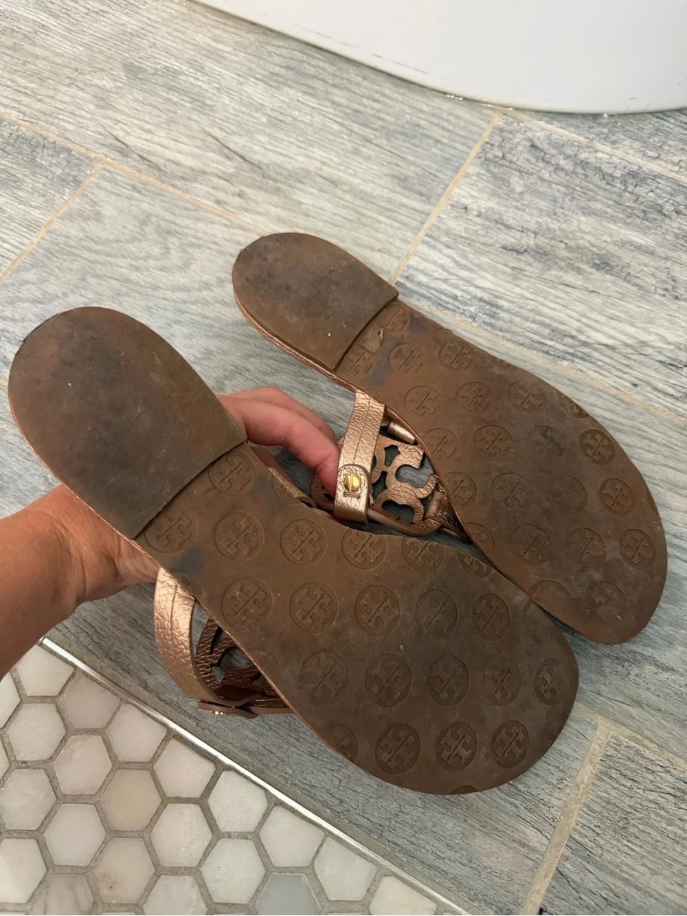 Tory Burch Metallic Rose Gold Miller Thong Sandals